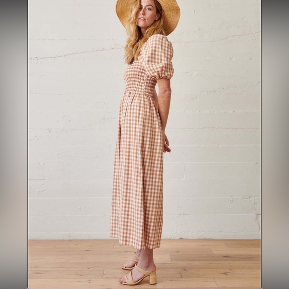 WVN Somerset Checkered Organic Cotton Puff Sleeve Maxi Dress Large Gingham - Picture 2 of 8